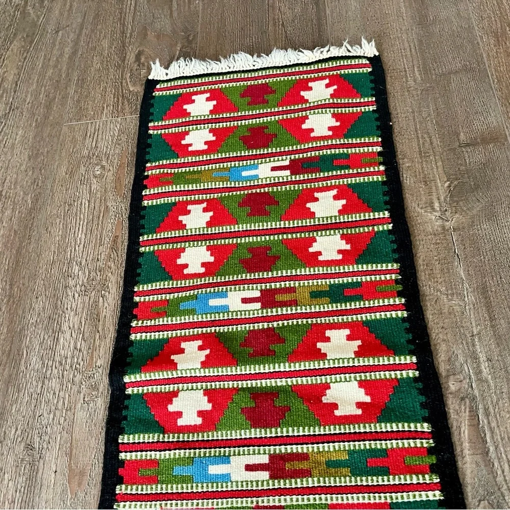 Colorful Geometric Patterned hand made wool table runner 15/39 inches